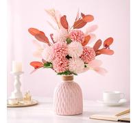 Nostrae by Ekhasa Fleurs artificielles avec vase pour décoration d'intérieur | Vase de fleurs roses en céramique avec fleurs artificielles pour décoration de table | Pièce d'exposition esthétique