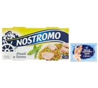 Nostromo Tonno e Piselli Lot de 5 plats préparés au thon et aux petits pois, 2 x 150 g + 1 paquet de poudre de talc Felce Azzurra gratuite, sachet de 100 g