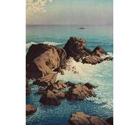 Nosudikr Tableau sur toile style rétro représentant une falaise océanique et des vagues, décor oriental pour salon (50 x 70 cm/sans cadre)