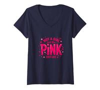 Not A Girl, Just Like Pink, Une déclaration stimulante pour Les garçons T-Shirt avec Col en V, Femme, Bleu Marine, XL