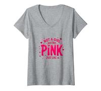 Not A Girl, Just Like Pink, Une déclaration stimulante pour Les garçons T-Shirt avec Col en V, Femme, Gris Chiné, S
