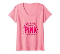 Not A Girl, Just Like Pink, Une déclaration stimulante pour Les garçons T-Shirt avec Col en V, Femme, Rose, S