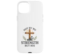 Not by My Strength But His Christian Cross Watercolor Coque pour iPhone 15 Plus