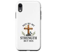 Not by My Strength But His Christian Cross Watercolor Coque pour iPhone XR