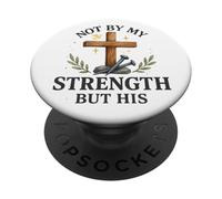 Not by My Strength But His Christian Cross Watercolor PopSockets PopGrip Adhésif