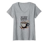 Not Enough Coffee Too Many People Funny Introverti T-Shirt avec Col en V, Femme, Gris Chiné, XXL