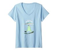 Not from Around Here: Alien Visitor Sci-FI Humour T-Shirt avec Col en V, Femme, Bleu Céleste, L