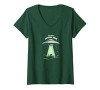 Not from Around Here: Alien Visitor Sci-FI Humour T-Shirt avec Col en V, Femme, Vert Forêt, L