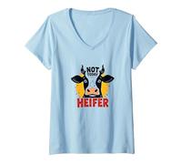 Not Today Heifer Vache drôle Animal de Ferme Impertinent T-Shirt avec Col en V, Femme, Bleu Céleste, M