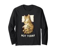Not Today Lazy Sleeping Tabby Cat Meme Funny Morning Mood Manche Longue