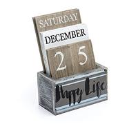 Notakia Calendrier Perpétuel en Bois - Blocs de Calendrier en Bois Vintage pour Bureau à Domicile - Accessoires de Bureau - Affichage de la Semaine, du Mois et de la Date (Vie Heureuse)