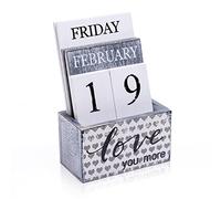 Notakia Calendrier perpétuel en bois vintage pour la maison, le bureau, accessoires de bureau, semaine, mois, date (Love you more)