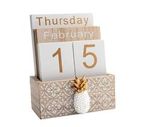 Notakia Calendrier perpétuel vintage en bois avec affichage du mois, de la semaine, de la date pour la maison, le bureau, décoration rustique, ananas marron