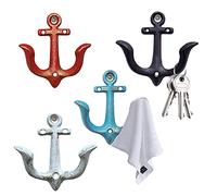 Notakia Lot de 4 crochets muraux en fonte vintage rustique avec motif ancre nautique, porte-manteau, crochets décoratifs muraux en métal antique, style shabby chic, crochets porte-serviettes