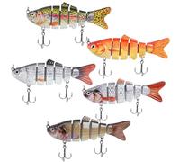 Notakia Lot de 5 leurres de pêche pour eau douce et eau salée, appâts nageurs multi-articulés pour bar, truite, kit de leurres de pêche réalistes, leurres de pêche à la truite (Combo A 5 pièces)