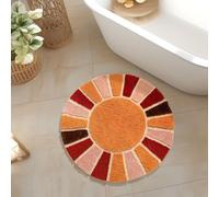 NOTASA Tapis de salle de bain rond bohème - Joli tapis de bain bohème pour chambre à coucher - Décoration d'intérieur - Tapis de douche antidérapant - Lavable - Soleil rétro - 61 cm