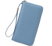 Note 5 Étui portefeuille en cuir pour femme avec blocage RFID Fermeture éclair autour du porte-cartes de crédit Pochette de téléphone, BU1., Taille unique