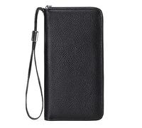 Note 5 Étui portefeuille en cuir pour femme avec blocage RFID Fermeture éclair autour du porte-cartes de crédit Pochette de téléphone, Noir , Taille unique