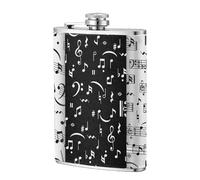 Note de musique blanche et noire,Flasque de poche plate de 8 oz en acier inoxydable 304, idéale pour les activités de plein air.
