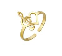 Note de musique coeur d’aigus et de basse bague femmes en acier inoxydable or couleur ouverte doigt anneaux bijoux de mode cadeau