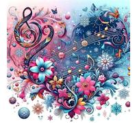 Note de musique en forme de cœur 5D Diamond Painting Kit Complet,Carré DIY Broderie Fleur Diamand Painting Images,Diamant Peinture pour Adultes Cristal Art Set pour Maison Murale Décoration 50x50cm