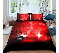 Note de Musique Parure de Lit 220x240cm Ensemble de Literie pour Casque de Housse de Couette Musique Rock Housse de Couette Décor de Chambre Rouge et Noir Collection de Literie Motif Musical