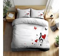 Note Housse de Couette 140x200 ThèMe Musical 3 Piè Parure de Lit Microfibre avec Fermeture Éclair, Parure de Couette avec 2 Taie Oreillers 65x65cm F1605