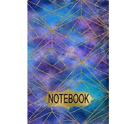 Notebook: 6x9 Notebook With 300 Wide Ruled Lined Pages With A Blue Watercolor Gold Geometric Modern Cover