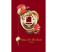 Notebook for the year of the snake 2025, lined 120 pages, cover with red colour and a graphic design of a gold coin and roses: good gift idea for your beloved ones