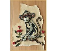 Notebook Year of The Monkey Cover Mixed Media Design Pearls of Mischief: Soft Cover 7mm Grid Dot 220 Pages| Journals for Writing, Work Business Study, ... Travel Journal, Scientific Field Notes