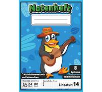 Notenheft mit Hilfslinien Lineatur 14 Größe DIN A5 für Kinder: 8 Notensysteme pro Seite (9 mm Rastralhöhe) | 54 Blatt (108 Seiten) mit ... für Komponisten, Schüler & Musikunterricht