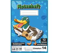Notenheft ohne Hilfslinien Lineatur 14 Größe DIN A4 für Kinder: 12 Notensysteme pro Seite (9 mm Rastralhöhe) | 54 Blatt (108 Seiten) mit ... für Komponisten, Schüler & Musikunterricht