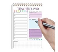 Notes adhésives pour enseignant - Carnet de poche | 50 feuilles de listes de choses à faire pour enseignant | 14,7 x 21,1 cm | Planificateur quotidien à double spirale pour salle de classe primaire