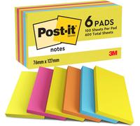 Notes Autocollantes,Couleurs Energetic,6 Blocs,100 Feuilles Par Bloc,76 Mmx127 Mm,Jaune,Bleu,Orange,Rose,Vert-Feuillets Adhésifs Pour Prise De Notes,Listes De Tâches Et Rappels