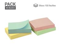 Notes autocollantes - Mini blocs - 4 couleurs pastel - 400 feuilles - 3 75 x 5 cm