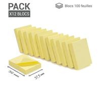 Notes Autocollantes Pack De 1200 Feuillets Adhésif Repositionnables Soit 12 Mini Blocs De 100 Feuilles 3,75 X 5 Cm Jaune