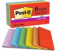 Notes Autocollantes Super Sticky,Couleurs Playful,Pack De 6 Blocs,90 Feuilles Par Bloc,76 Mmx127 Mm-Feuillets Super Adhésifs Pour Prise De Notes,Listes De Tâches Et Rappels