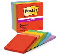 Notes Autocollantes Super Sticky,Couleurs Playful,Pack De 6 Blocs,90 Feuilles Par Bloc,76 Mmx76 Mm-Feuillets Super Adhésifs Pour Prise De Notes,Listes De Tâches Et Rappels