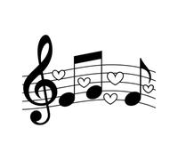 notes de musique avec des cœurs Stickers gravés 36x53.1cm Embellissement mural Noir