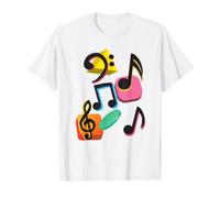 Notes de Musique colorées rétro Vintage Musiciens T-Shirt Graphique avec Valeur, Homme, Blanc, L