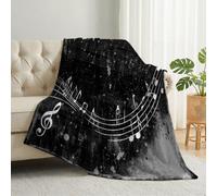Notes De Musique Portée Douce Chaude Couverture, Musique Graffiti Plaid Flanelle Moelleuse Couvertures pour Lit Chaise, Noir Blanc Légères Couverture de canapé pour Adolescents Adultes, 150 x 200 cm