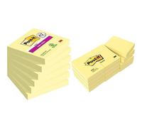 Notes Post-it Super Sticky, Couleur Jaune Canari, 76 mm x 76 mm, 90 & Notes, Jaune Canari, Pack de 12 Blocs, 100 Feuilles par Bloc, 51 mm x 38 mm, Jaune Pastel