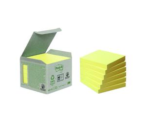Notes repositionnables jaunes recy s Post-It 76 x 76 mm - en tour distributrice - bloc de 100 feuilles