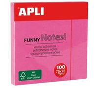 Notes repositionnables - Rose fluo - 7,5x7,5cm - Adhésif - Notes - Apli
