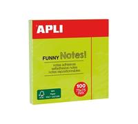 APLI Notes adhésives Funny Notes 75 x 75 mm Bloc 100 feuilles Vert fluo