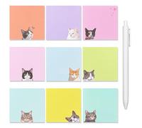 Notes Sticky 9 Blocs Notes Notes de 9 Motif Chat avec 1 Stylos, 7,6 x 7,6 cm de 50 Feuillets, Sticky Adhèrent Plus, Kawaii, Note Autocollante 450 Feuillets