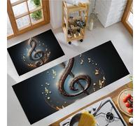 Notes Tournantes Tapis de Cuisine, 2 Pièces Antidérapants et Lavables Tapis de Sol Anti-Fatigue Thème Musical Tapis de Passage pour Couloir, Chambre à Coucher, Evier, 43x75cm+43x150cm Gris Foncé