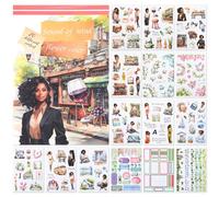 NOTIONSLAND Livre d'autocollants de scrapbooking de 20 feuilles, plus de 100 autocollants de journalisation pour fournitures de scrapbooking, autocollant esthétique PET pour scrapbooking
