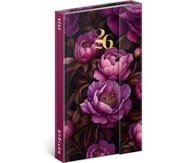 NOTIQUE Agenda de poche 2026, au format A5, semainier, de qualité supérieure, avec fermeture magnétique, 144 pages, couverture rigide, avec aperçu mensuel, motif de fleurs violettes