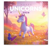 NOTIQUE Calendrier mural 2026 avec brochures de licornes heureuses avec calendrier mensuel, calendrier broché, calendrier parfumé, 30 x 30 cm, 30 x 60 cm ouvert